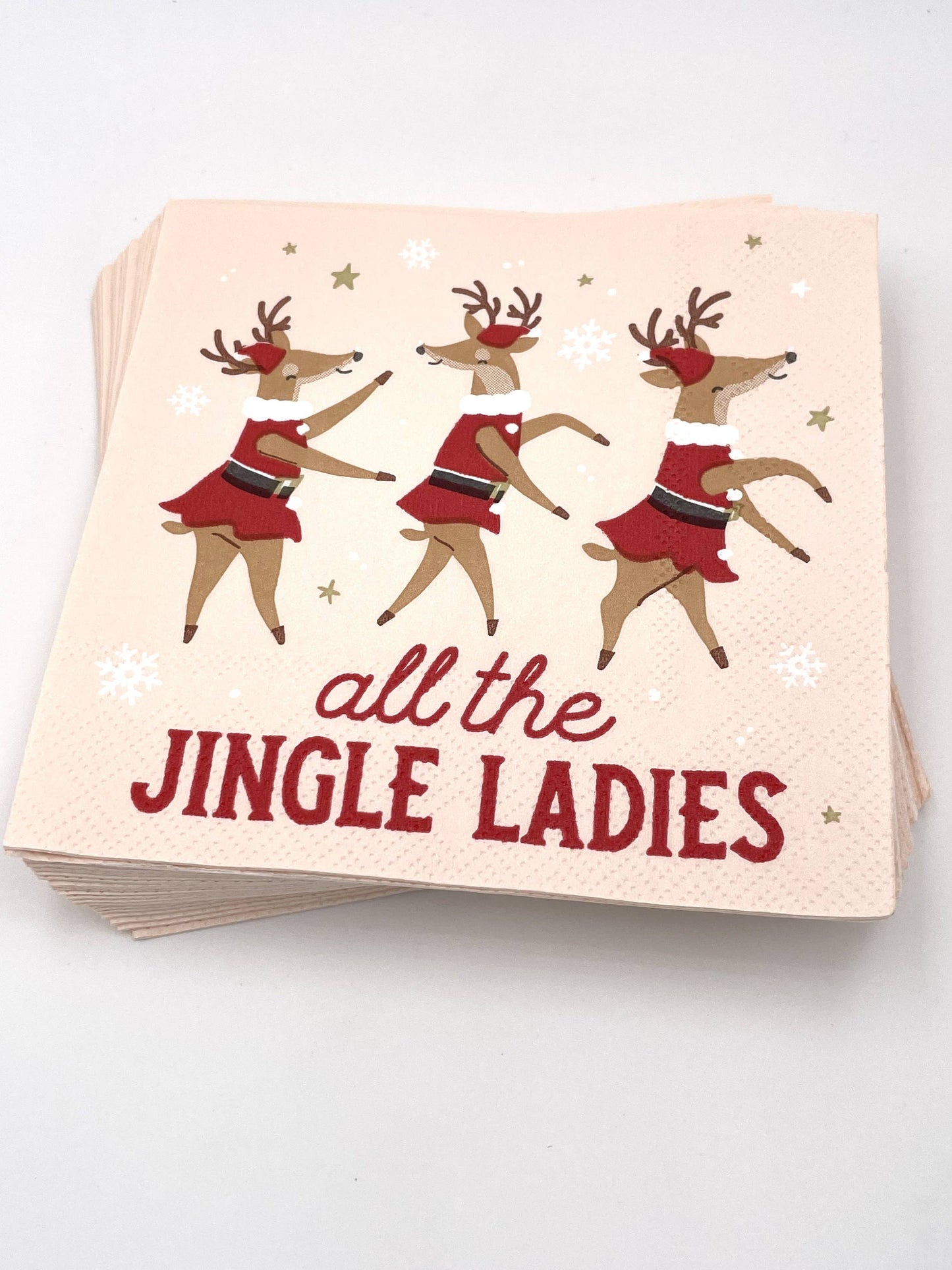 'Tis the season to get your jingle on! Spice up your holiday gatherings with these hilarious "All the Jingle Ladies" cocktail napkins featuring dancing reindeer. They're guaranteed to be a hit with all the jingle ladies (and gents)!
