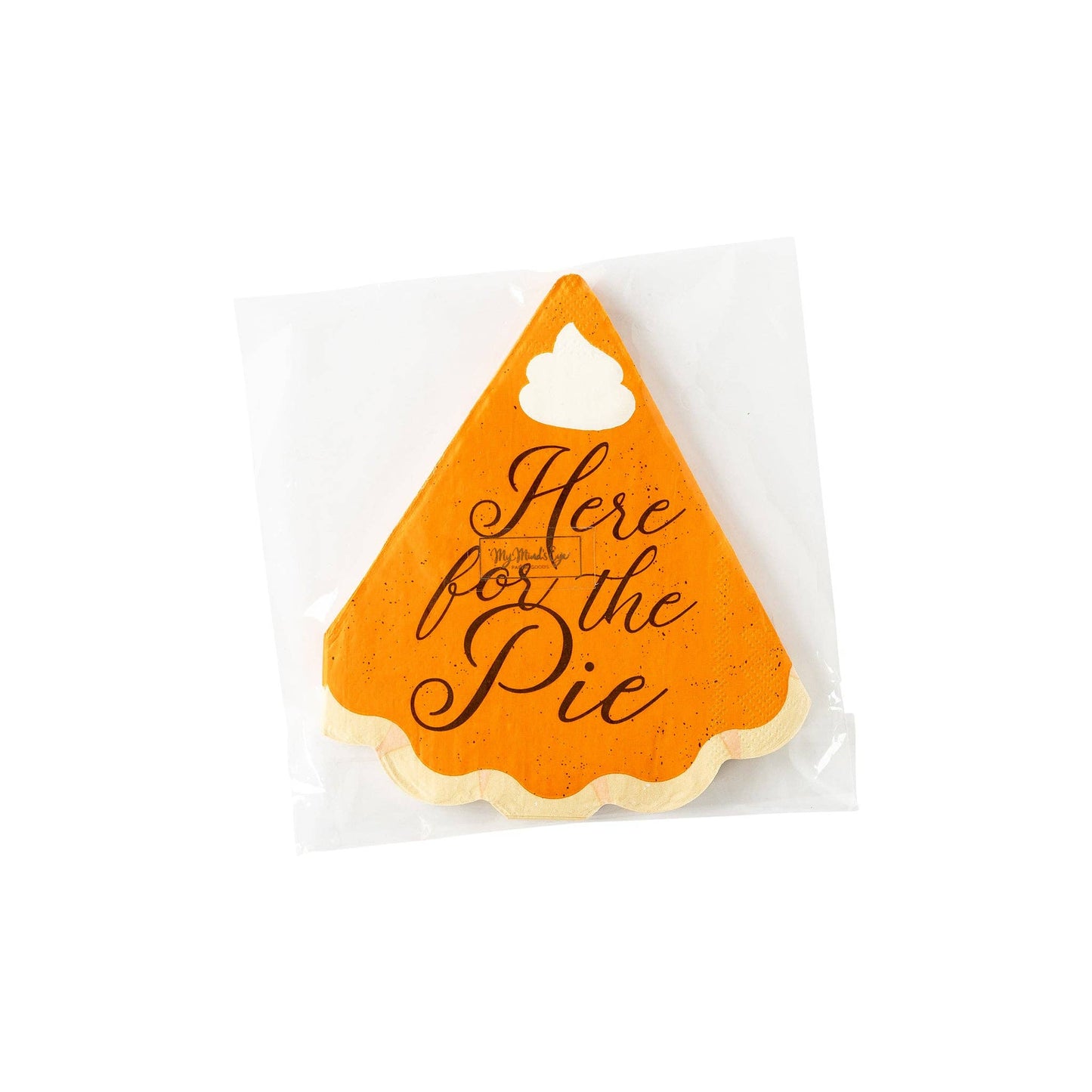 Spice up your dessert display with our "Here for the Pie" Pumpkin Pie Shaped Napkin. These funny Thanksgiving cocktail or dessert napkins are here for the pie (and also for the spills and crumbs). Keep it clean with a playful touch and let your guests indulge in their sweet treats without worry. 