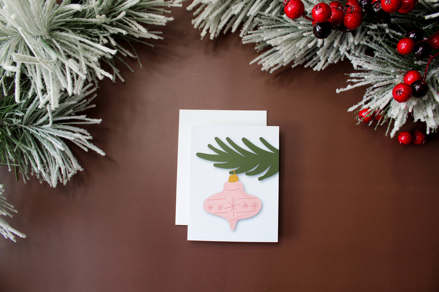 Pink Vintage Christmas Ornament Greeting Card