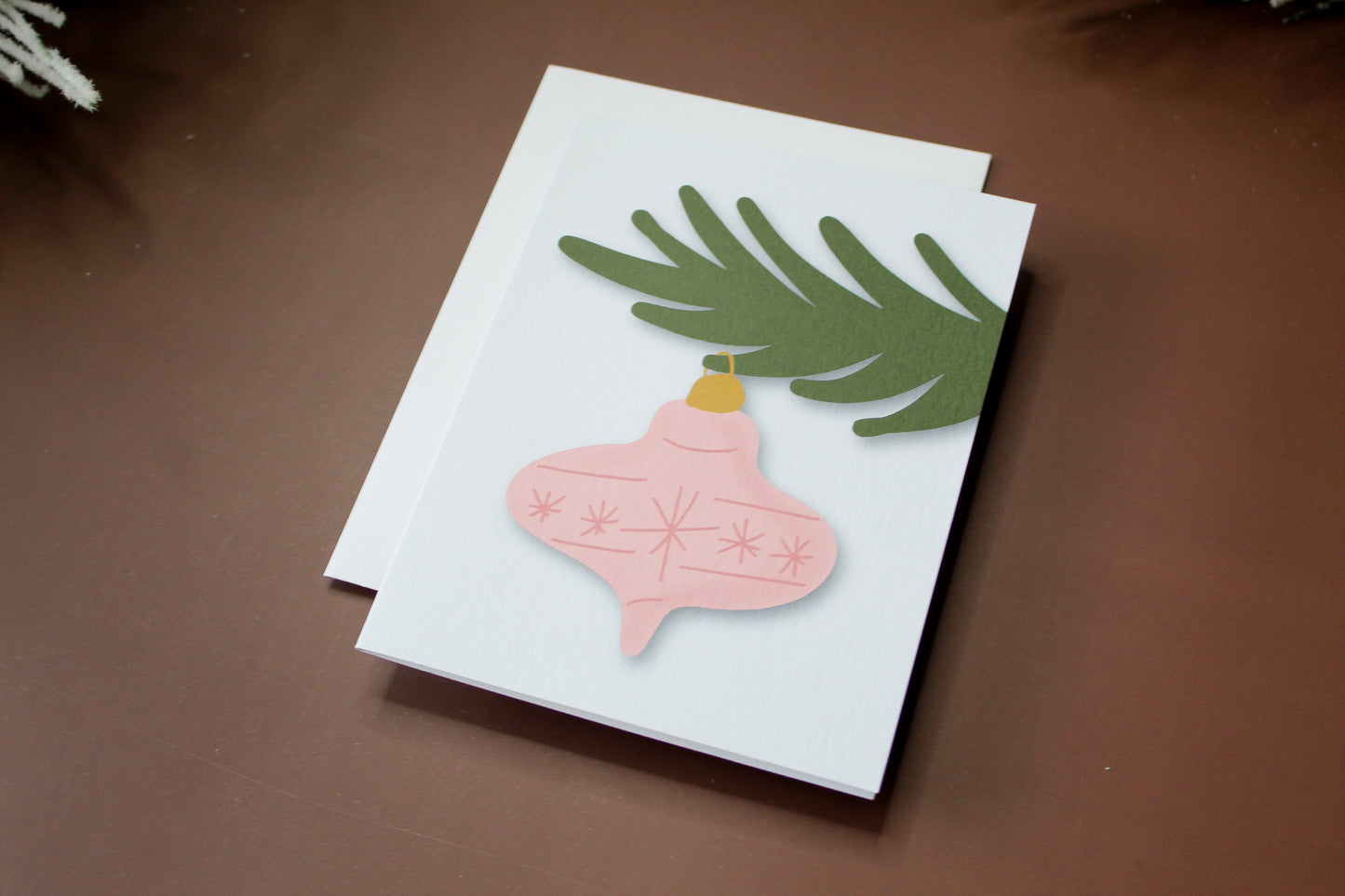 Pink Vintage Christmas Ornament Greeting Card