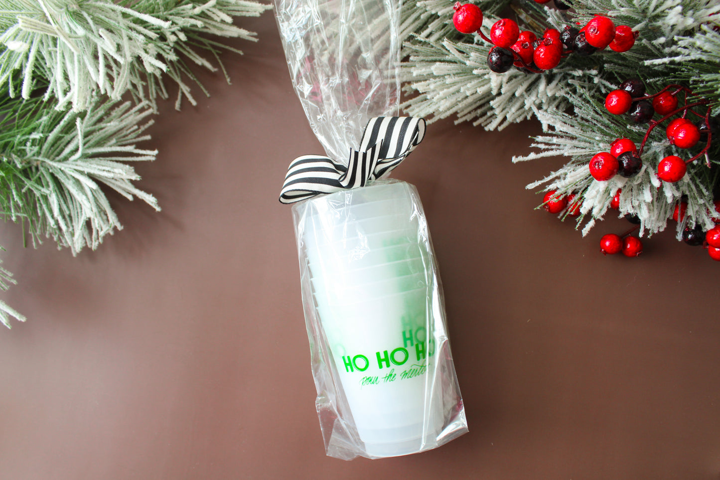 Christmas plastic cup. Ho Ho Ho Pour the Merlot. Frosted Shatterproof - Top Rack Dishwasher Safe - BPA Free - Recyclable