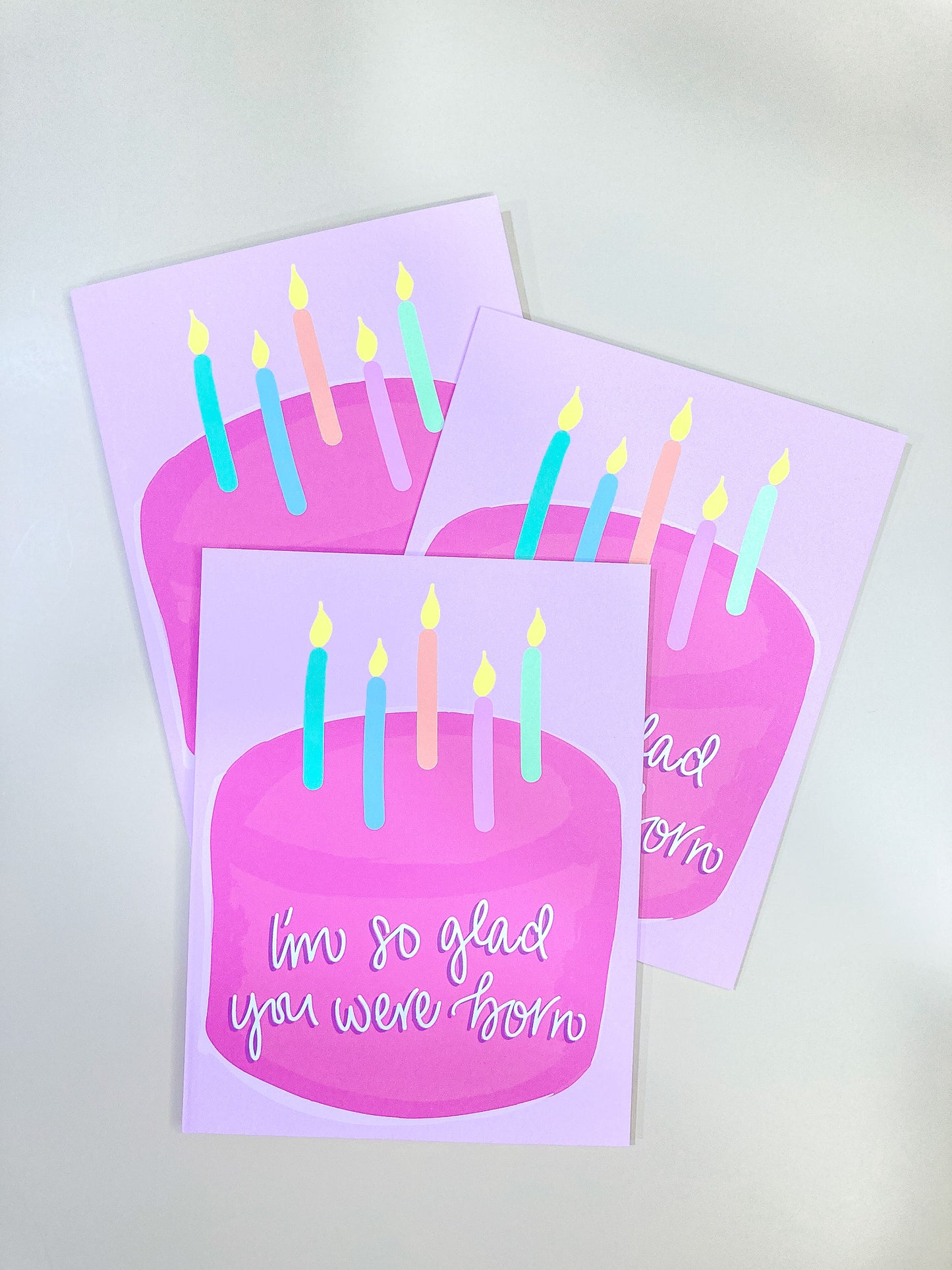 I'm So Glad You Were Born Birthday Greeting Card are packaged with love and care as each card arrives with its own envelope, ready to bring smiles as soon as it's opened. The card is folded to 4.25" tall by 5.5" wide, is blank inside and comes with a matching white envelope. Cards are packaged in cellophane sleeves.