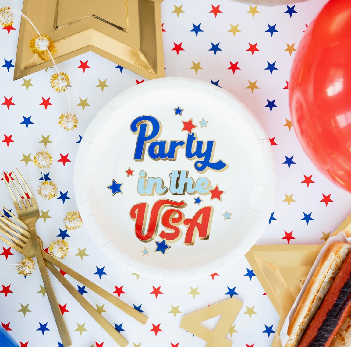 Party In the USA Paper Plates, Fourth of July Party, Memorial Day Party, Patriotic Party Supplies