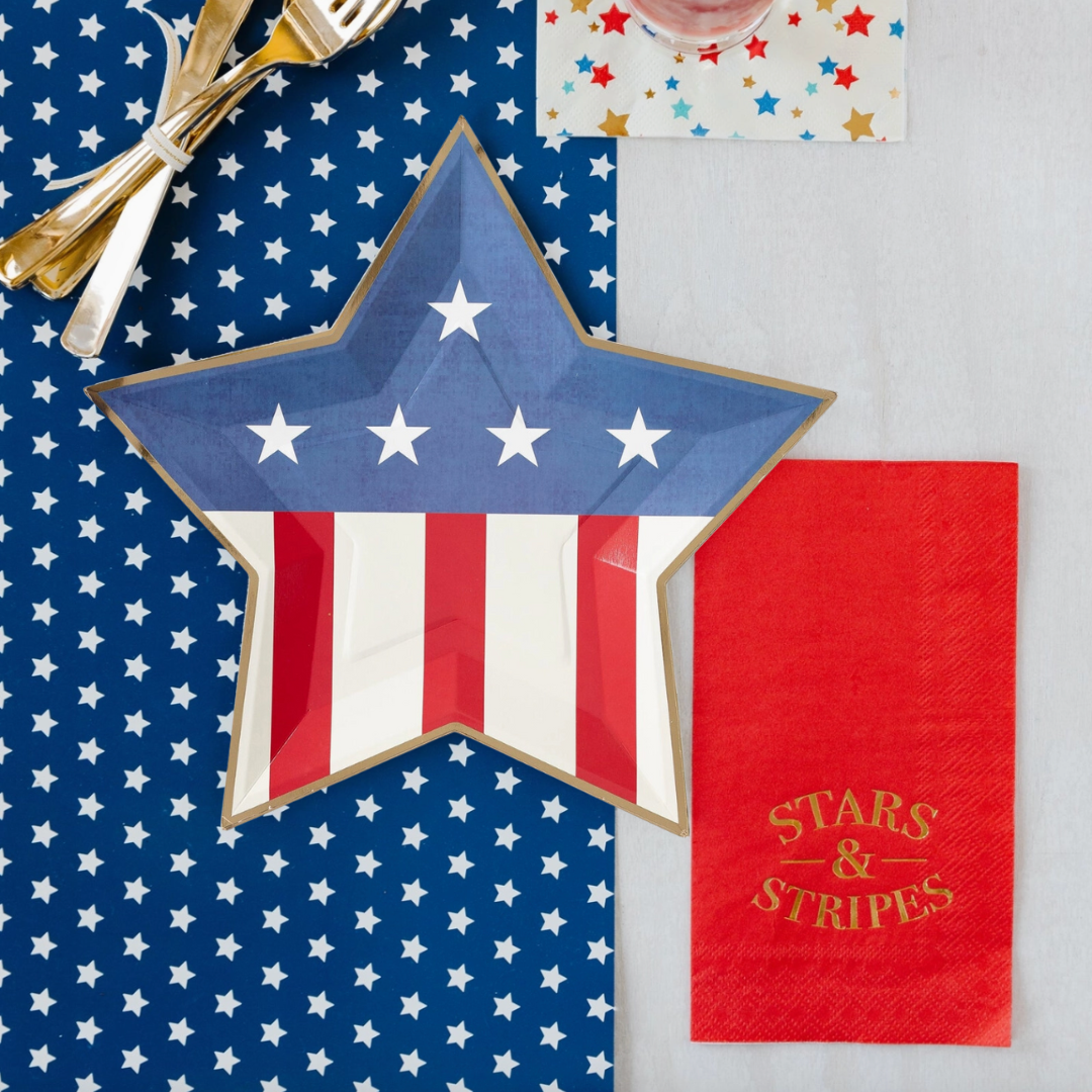 Star Shaped Paper Plate, July 4 Party Plate, Patriotic Plates, Patriotic Party Supplies, Fourth of July Party Supplies, Memorial Day Party Supplies, Red White and Blue Straws