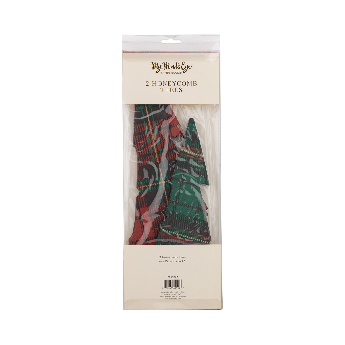 Plaid Honeycomb Paper Christmas Tree Set