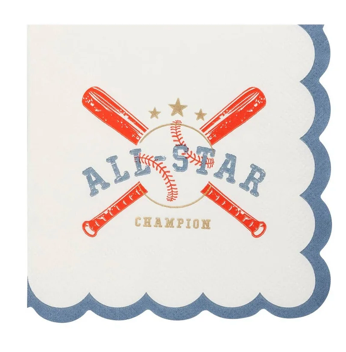 scalloped napkin with crossed bats and all-star text