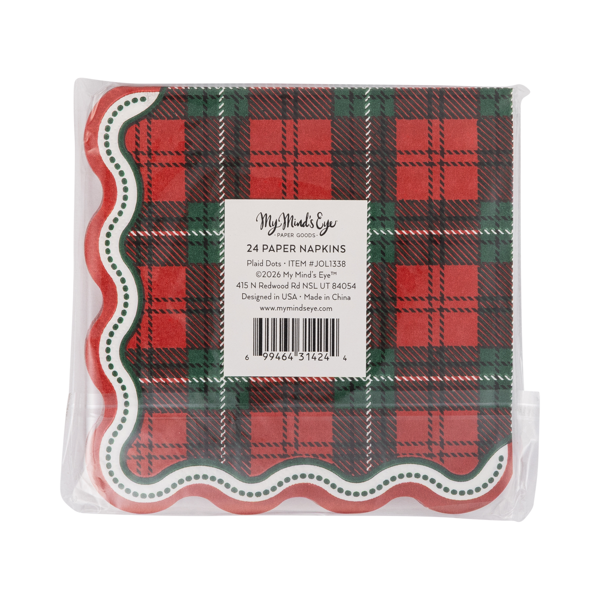Plaid Scalloped Edge Cocktail Napkin