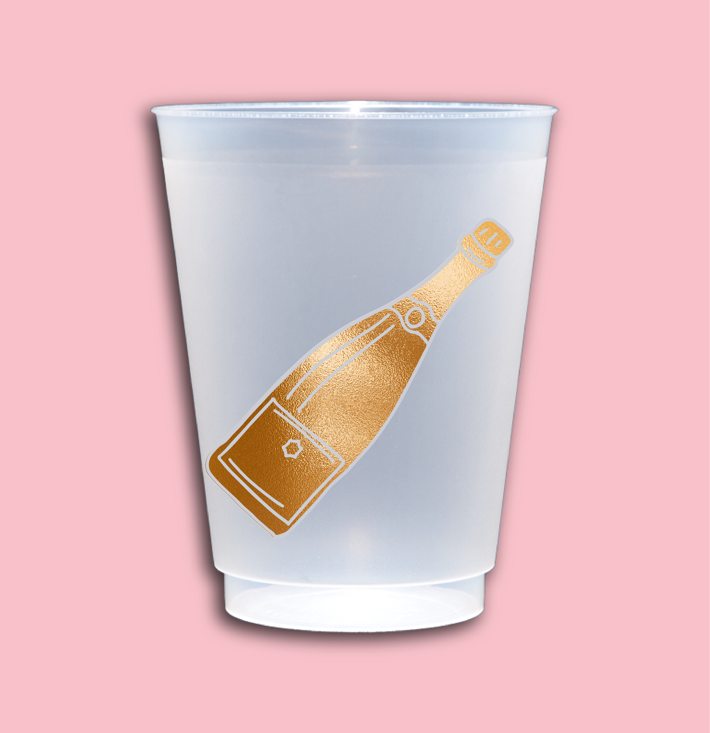 Celebrate life’s sparkling moments with our Pop the Bubbly Party Cups! Featuring a chic metallic gold champagne bottle design, these frosted shatterproof cups are the ultimate accessory for toasting in style. Perfect for weddings, engagement parties, New Year’s celebrations, bridal showers, or any event where champagne (or bubbly vibes) is a must.