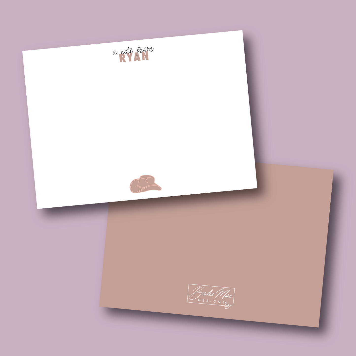 custom stationery card with cowboy hat icon and name