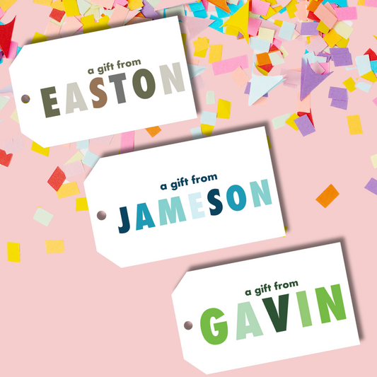 custom girls name gift tags, girls custom birthday gift tags, custom rainbow name gift tags, custom kids gift tags, custom kids birthday present gift tags, custom bright name gift tags, custom colorful gift tags, custom bachelorette party gift tags, custom bridal party gift tags, custom hostess gift tags, custom shower gift tags