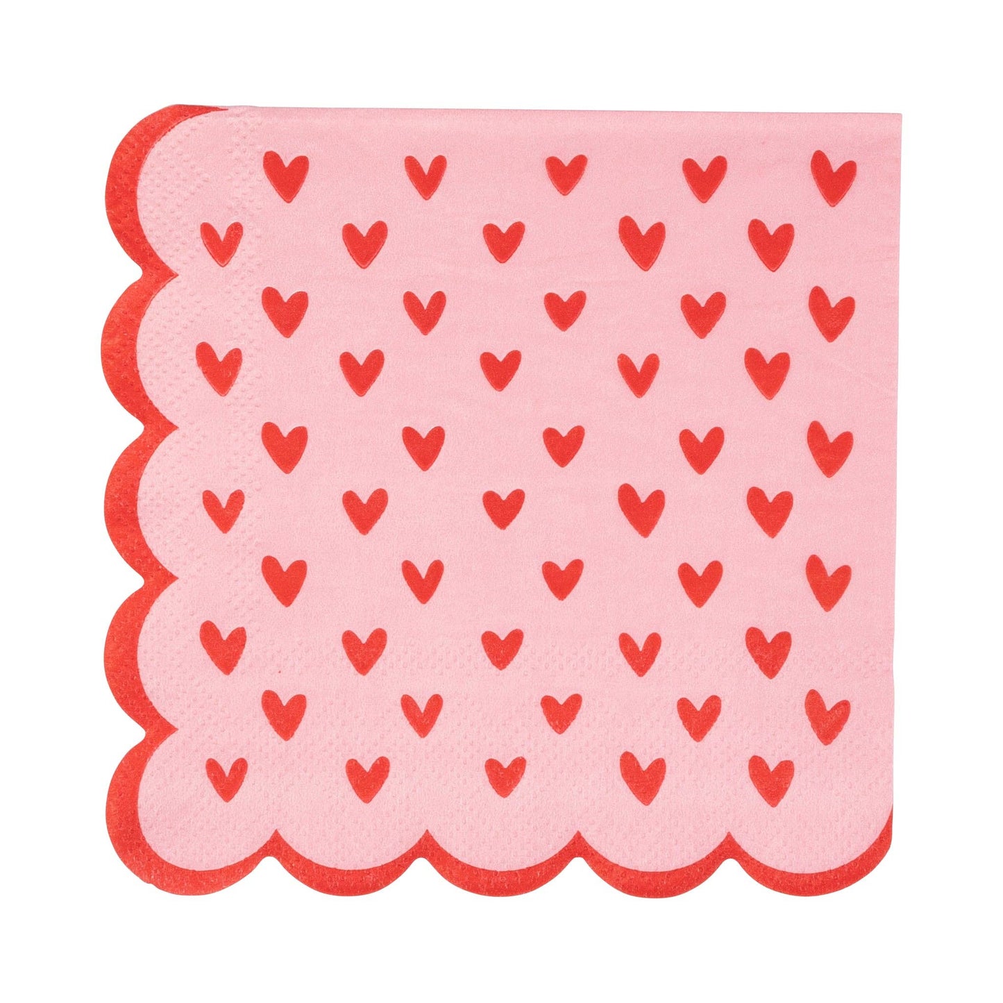 Add a touch of playful elegance to your Valentine’s celebrations with these charming Scalloped Hearts Cocktail Napkins. Featuring delicate pink scalloped edges and vibrant metallic red heart designs, these napkins are the perfect accessory for any romantic gathering, Galentine’s Day soiree, or festive celebration of love.