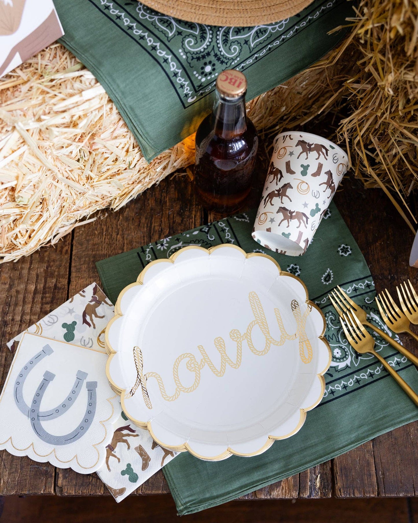 Add a dose of playful charm to your next gathering with our Howdy Paper Plates! Featuring a gold foil scalloped edge and accents, these plates are the perfect addition to any party—from birthdays to bachelorettes, or even a casual girls’ night in. Sturdy yet stylish, they’ll handle all your party snacks with flair and pair perfectly with our Let’s Go Girls Party Cup and Yee Haw Y'all Napkins for a coordinated party theme