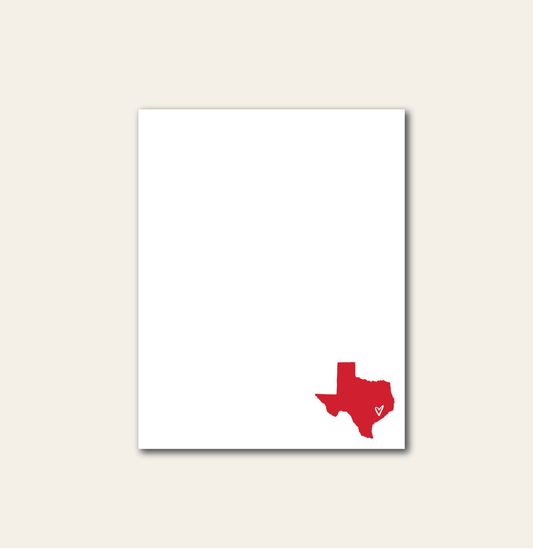 Show your hometown pride with our "I Heart Columbus" Notepad featuring a Cardinal Red Texas with a small white heart over our piece of God's Country.