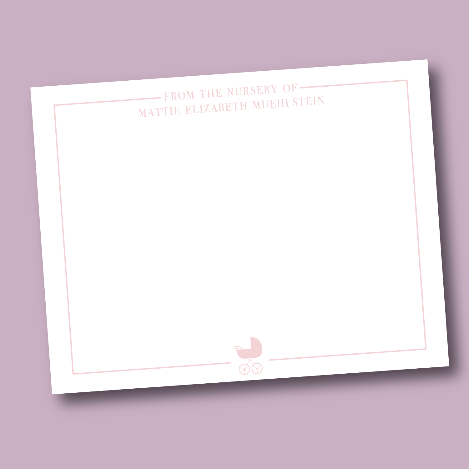 soft pink baby thank you note from the nursery
