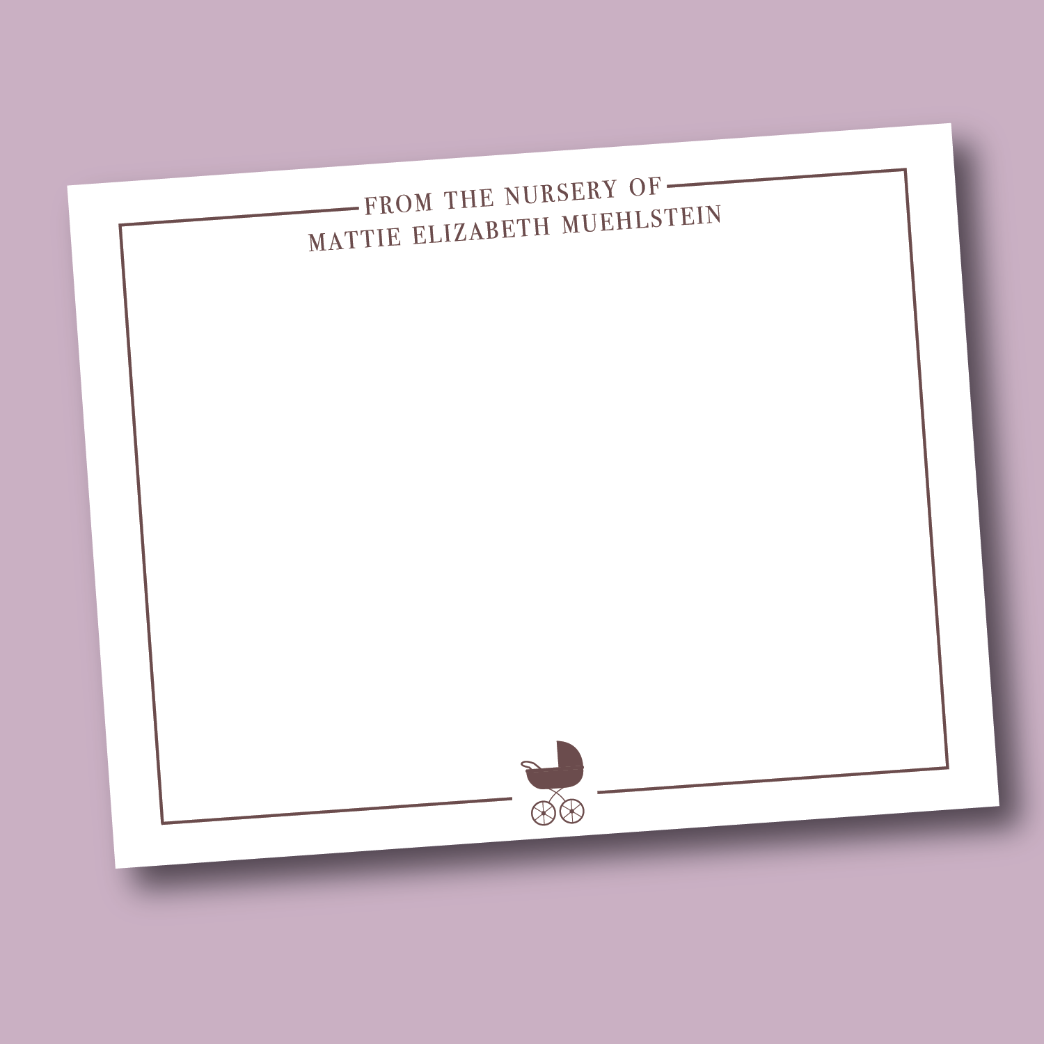 espresso brown baby thank you card with stroller design