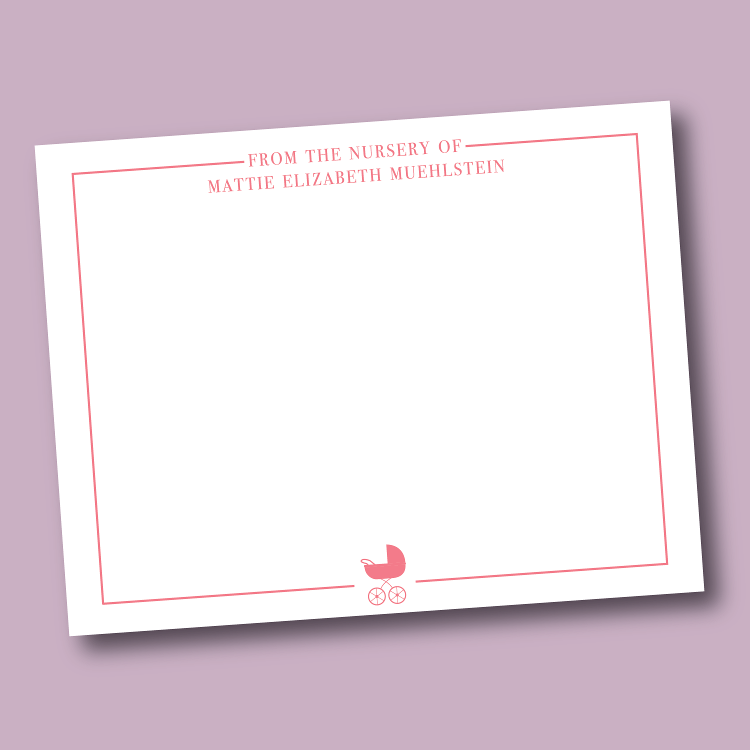 pink custom nursery note card with baby name