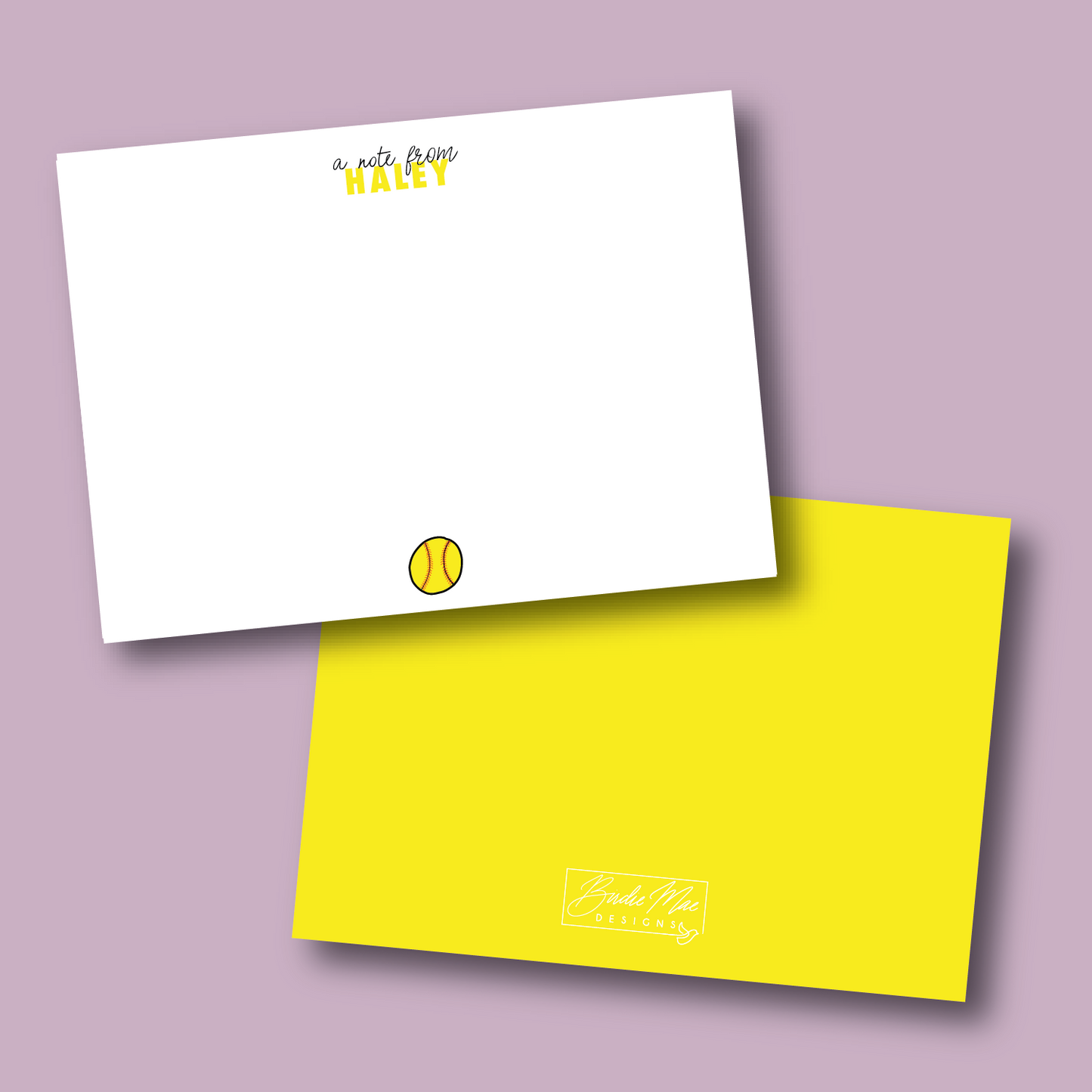 personalized softball note card with softball icon and name