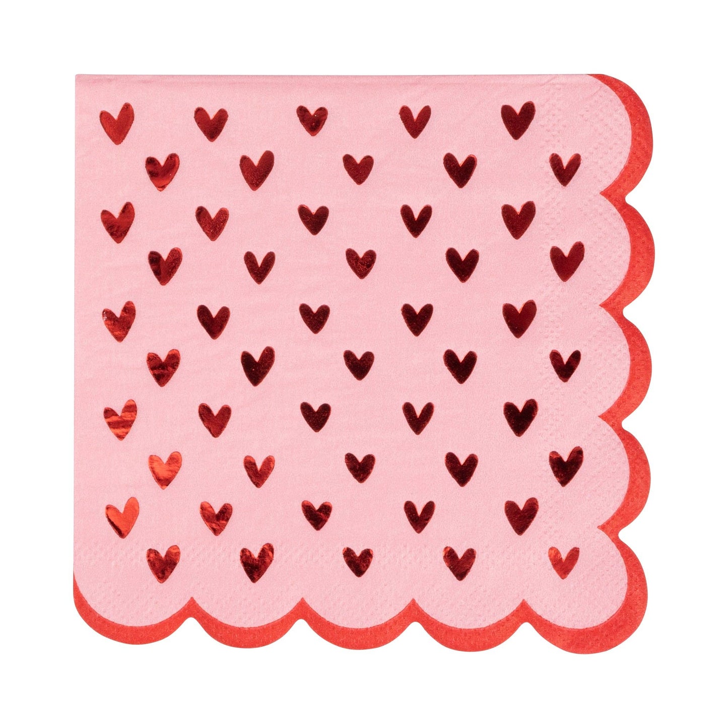 Add a touch of playful elegance to your Valentine’s celebrations with these charming Scalloped Hearts Cocktail Napkins. Featuring delicate pink scalloped edges and vibrant metallic red heart designs, these napkins are the perfect accessory for any romantic gathering, Galentine’s Day soiree, or festive celebration of love.