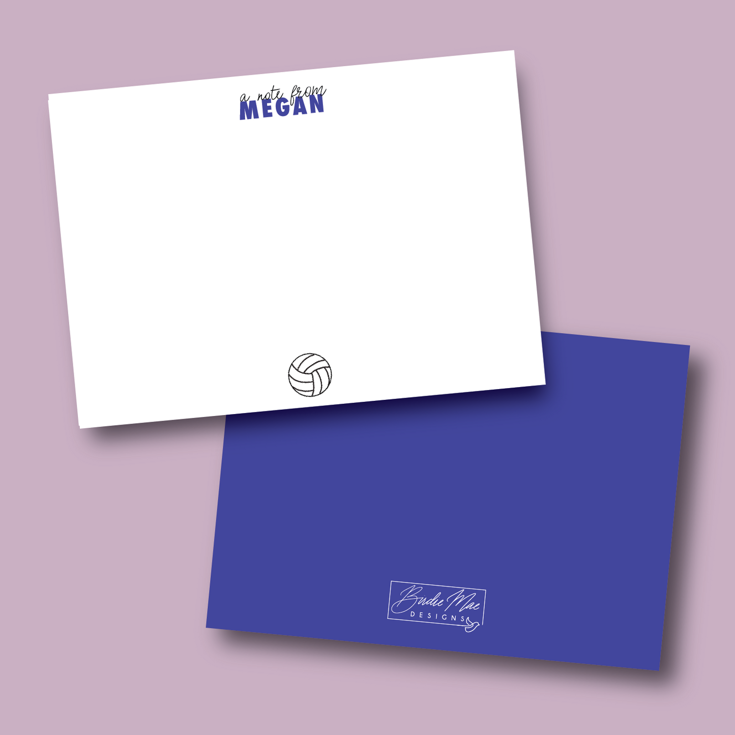 personalized note card with volleyball icon and name