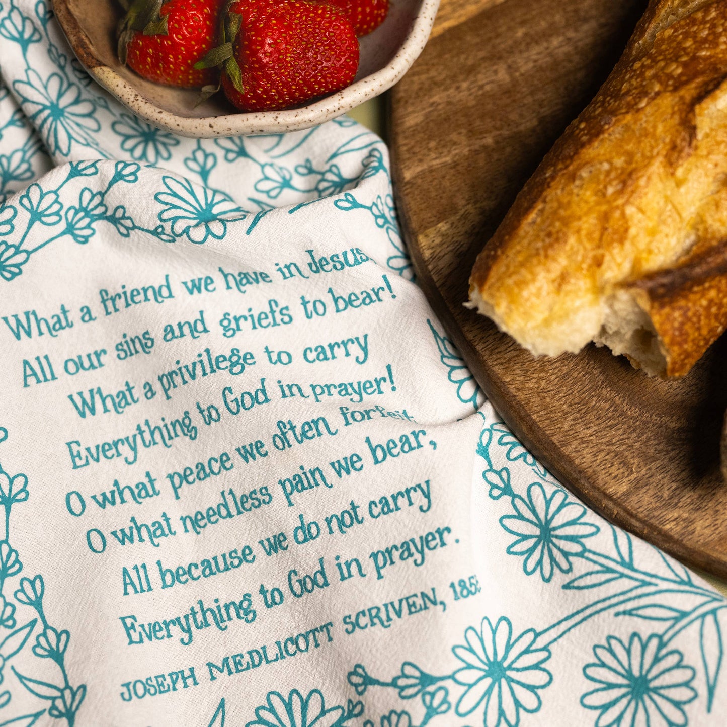 Christian hymn towel styled with breakfast
