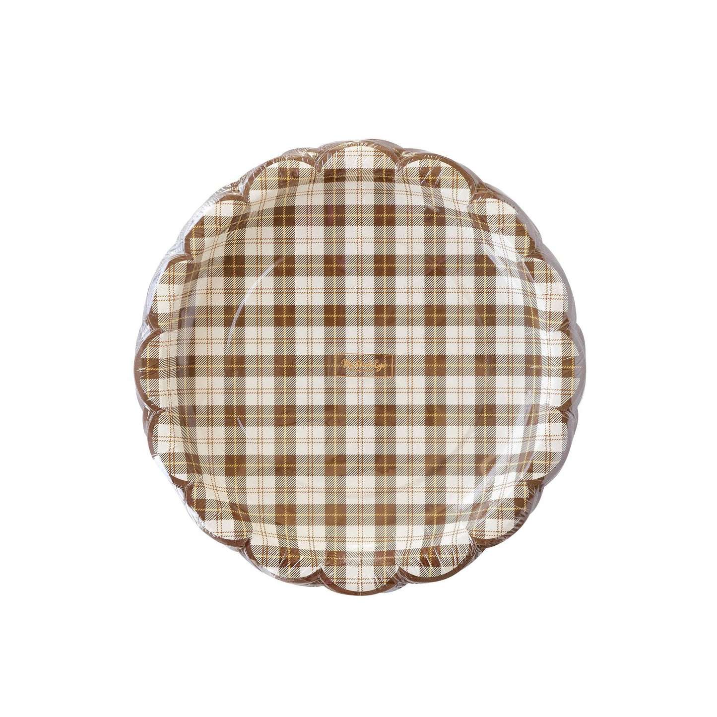 Scallop Brown Plaid Thanksgiving Paper Plate
