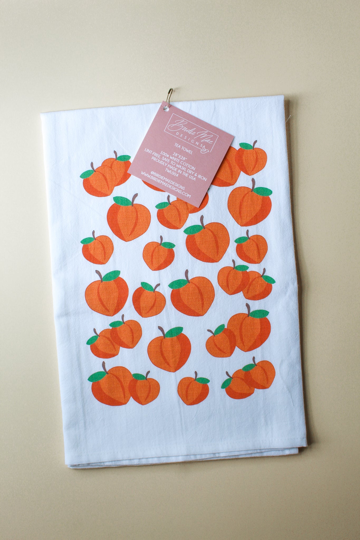 100% cotton tea towel, Peach Tea Towel, Summertime tea towel, peach cup towel