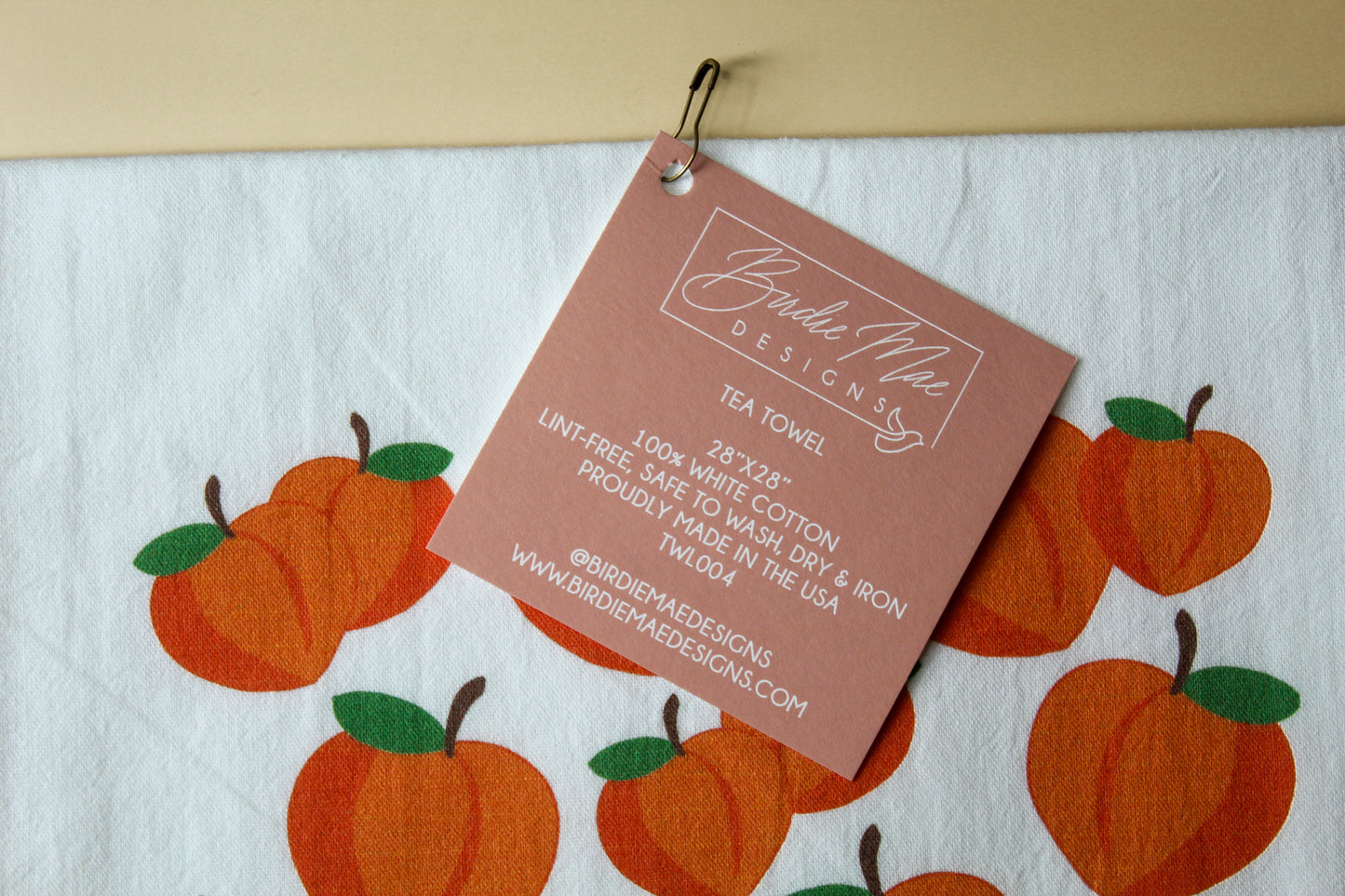 100% cotton tea towel, Peach Tea Towel, Summertime tea towel, peach cup towel