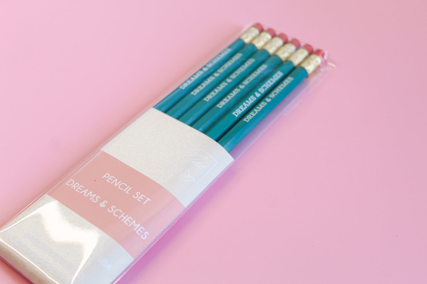 Dreams and Schemes teal fun pencil set