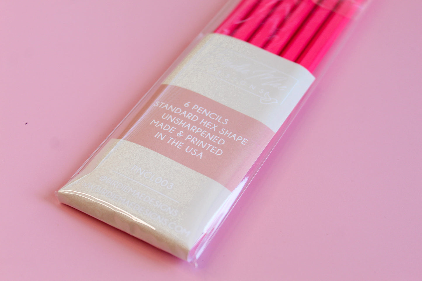 6 Standard Hex Shaped Pencils, neon pink pencils, Dream Big Darling pink pencil set