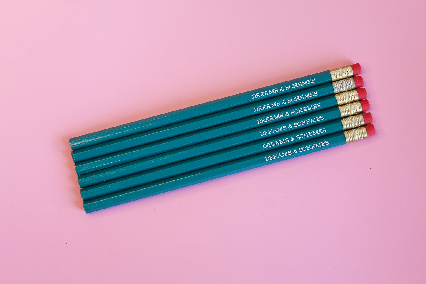 Dreams and Schemes teal fun pencil set