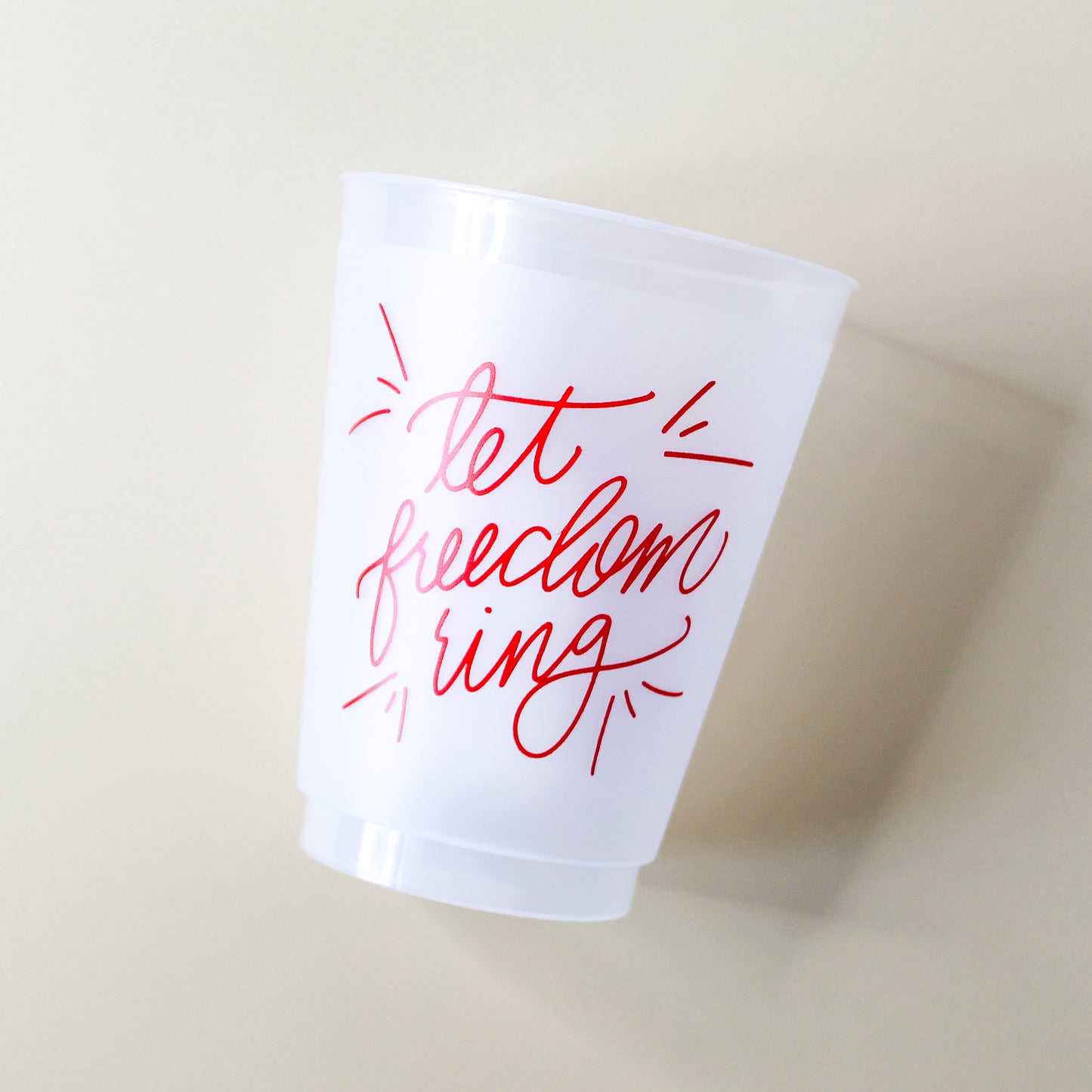 These cups are perfect for your Fourth of July or Memorial Day parties! Best of all, you can use these time and time again - they're dishwasher safe! These patriotic cups come in a cellophane sleeve with a black and white striped ribbon tied in a bow at the top.