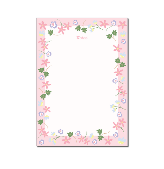Floral Notepads, adorned with flowers, pink notepad