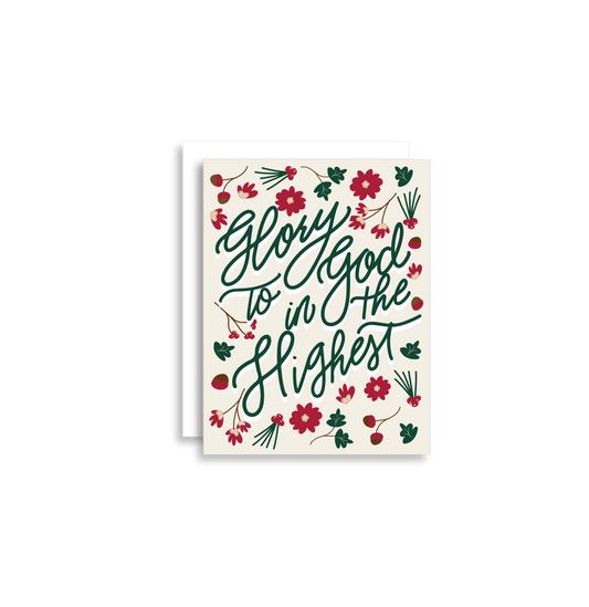 "Glory to God in the Highest!" Christmas Greeting Card is a festive way to bring joy during the holiday season. Each card is folded to 4.25" tall by 5.5" wide, is blank inside and comes with a matching white envelope. Cards are packaged in cellophane sleeves.