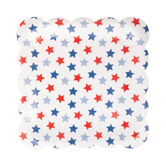 Red, White & Blue Stars Paper Plates – 9” Scalloped Patriotic Party Plates (Set of 8)