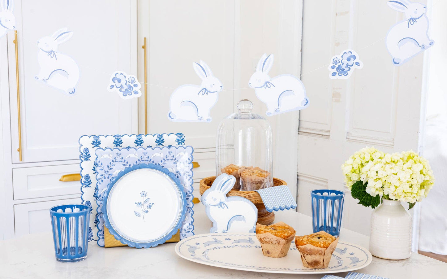 Blue Flower Block Print Paper Plate