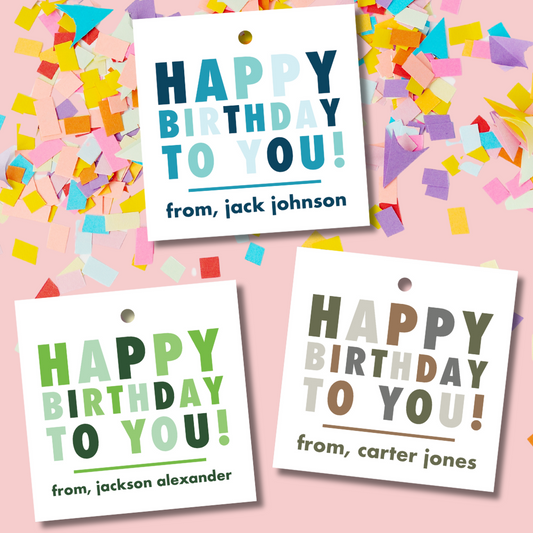 custom gift tags, girls gift tags, custom gift tags for girls, kids gift tags, rainbow gift tags, happy birthday tags, rainbow birthday tags, bright birthday gift tags, fun custom birthday tags, happy birthday to you kids gift tags, girly gift tags, girls birthday gift tags, kids birthday gift tags, custom family name birthday tags, gift from tags