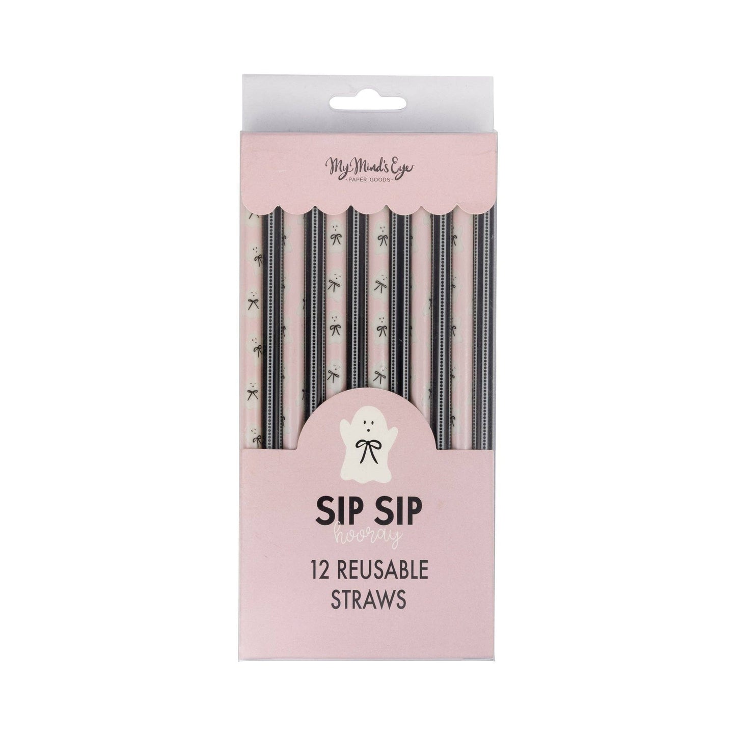 Pink & Black Ghosts & Bows Reusable Straws