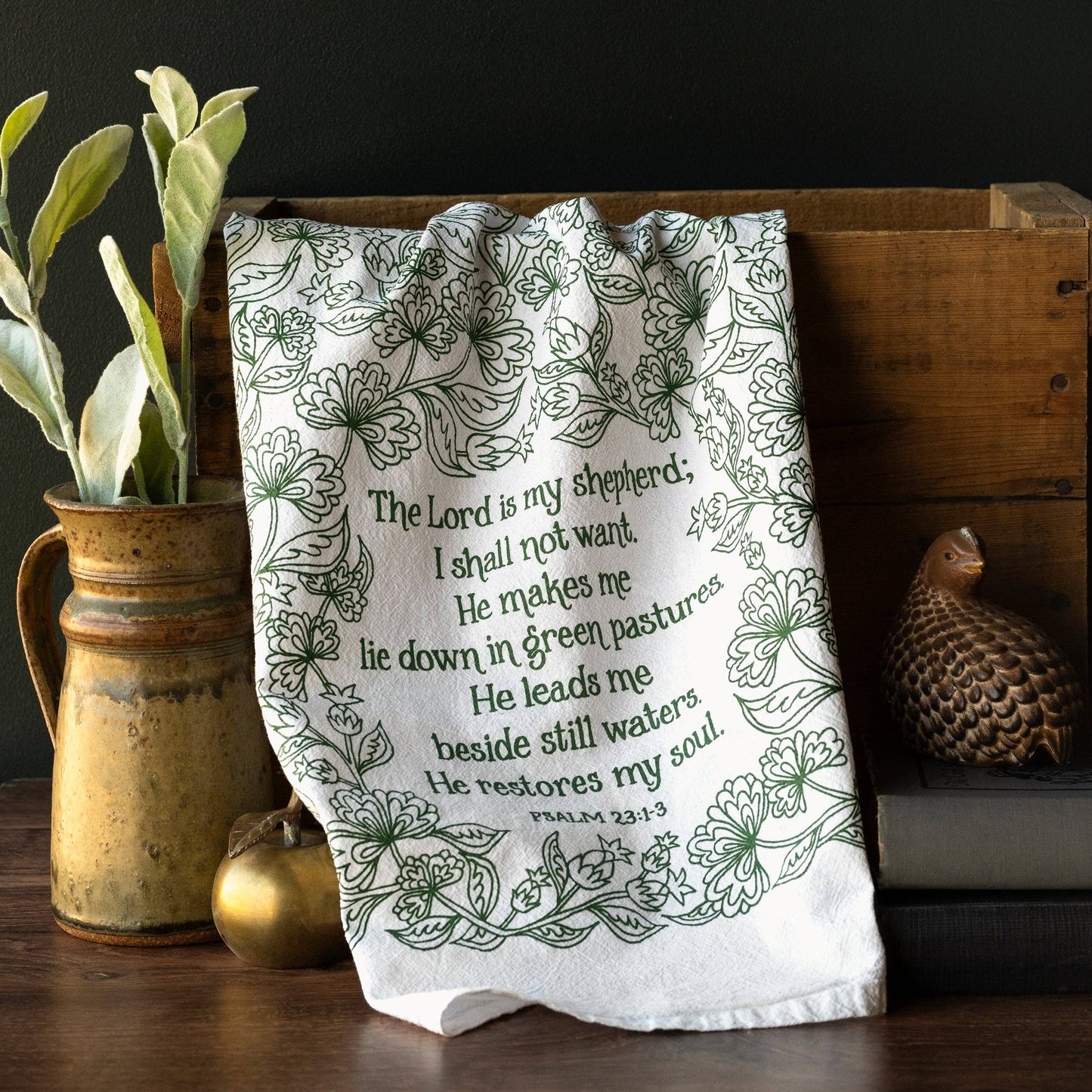 The Lord is My Shepherd Scripture Tea Towel — Psalm 23