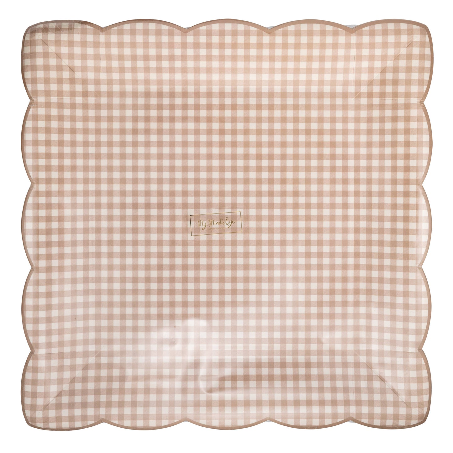 Light Brown Gingham Scalloped Edge Paper Plate