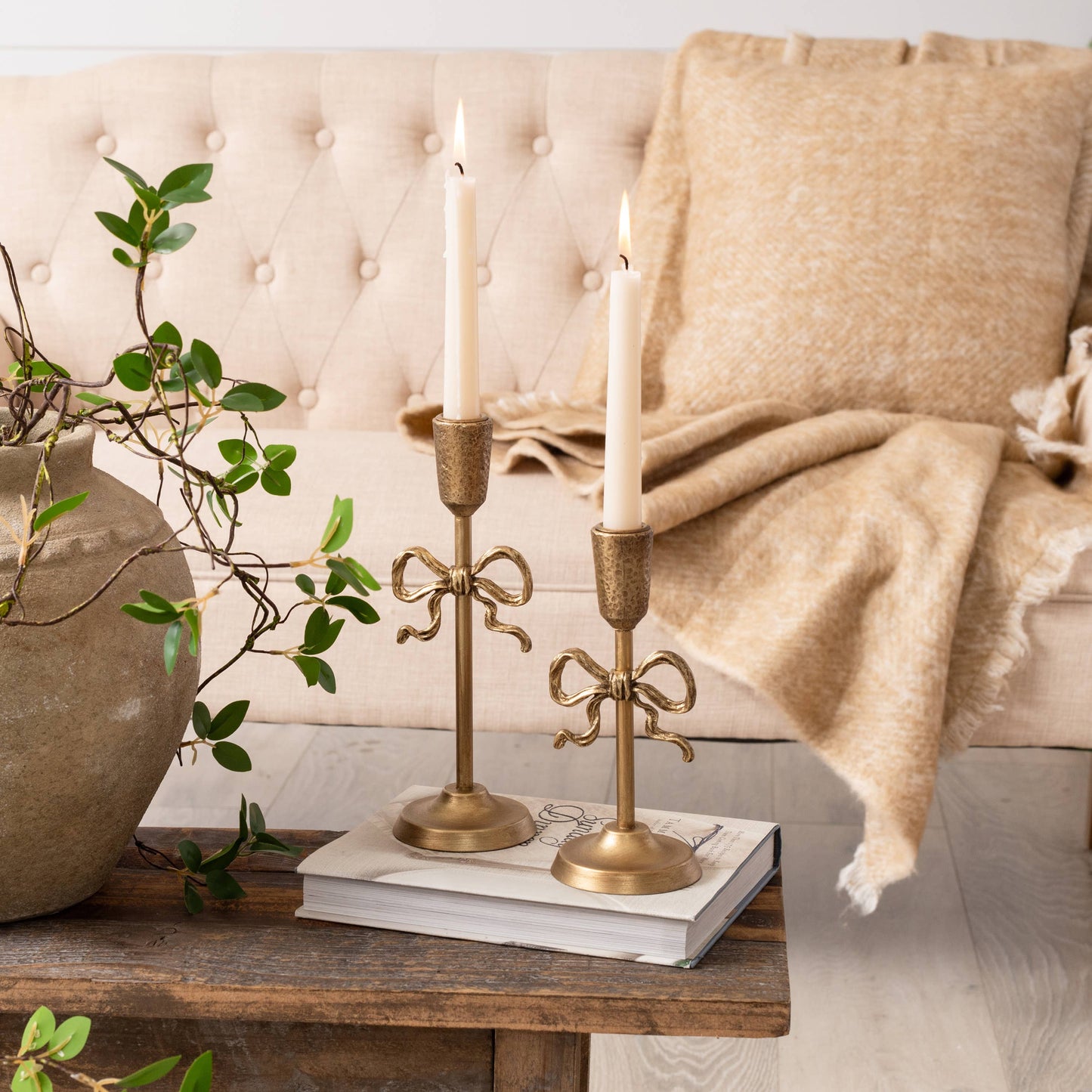 Gold Bow Taper Candle Holder