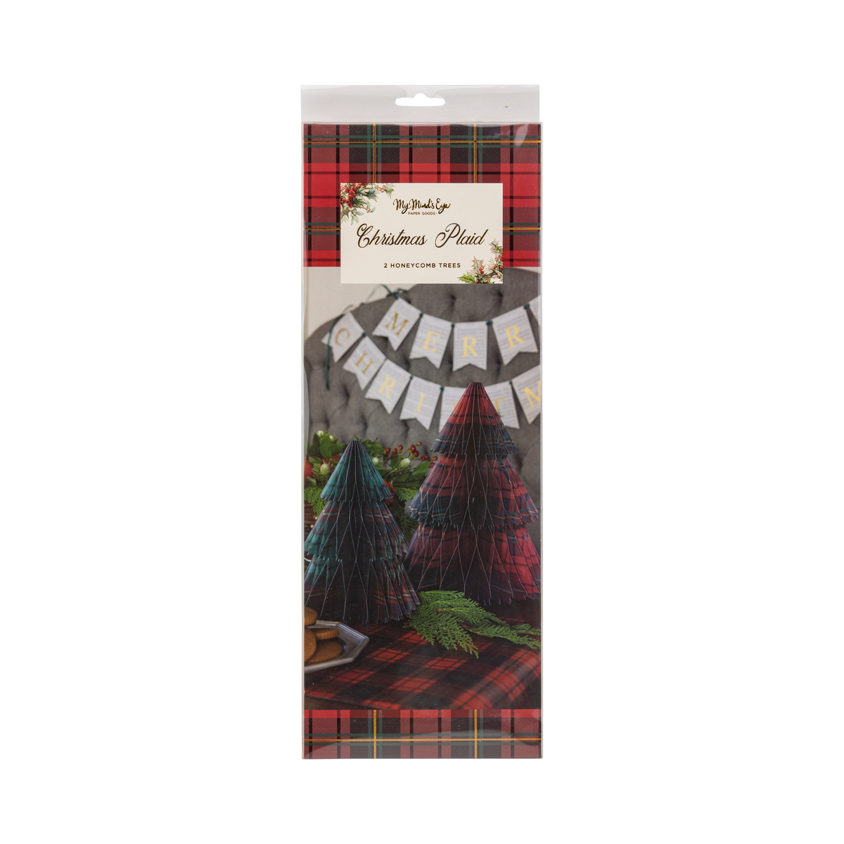 Plaid Honeycomb Paper Christmas Tree Set