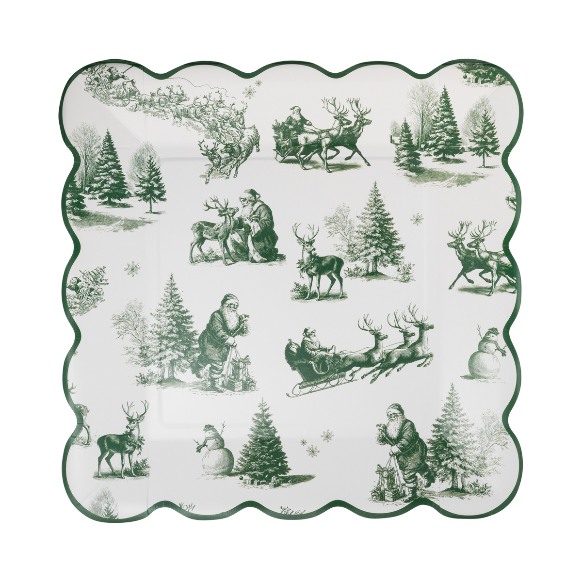 Green Christmas Toile 9" Square Paper Plate