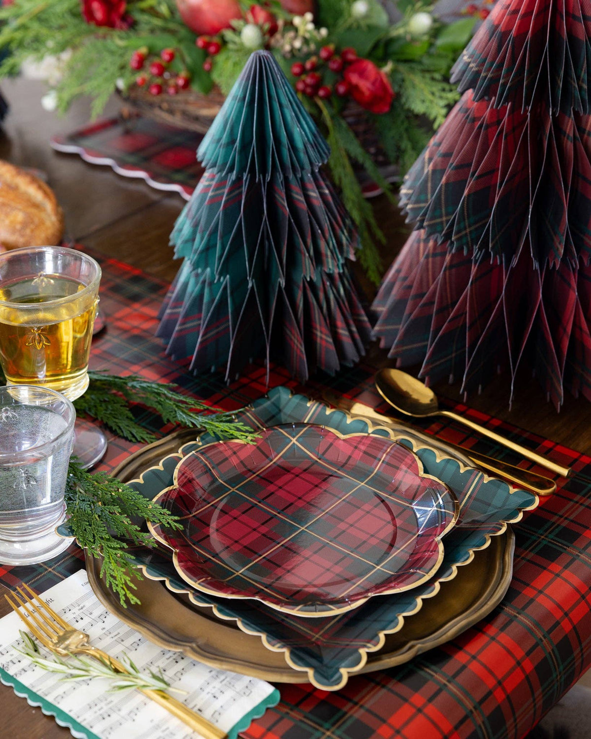 Plaid Honeycomb Paper Christmas Tree Set