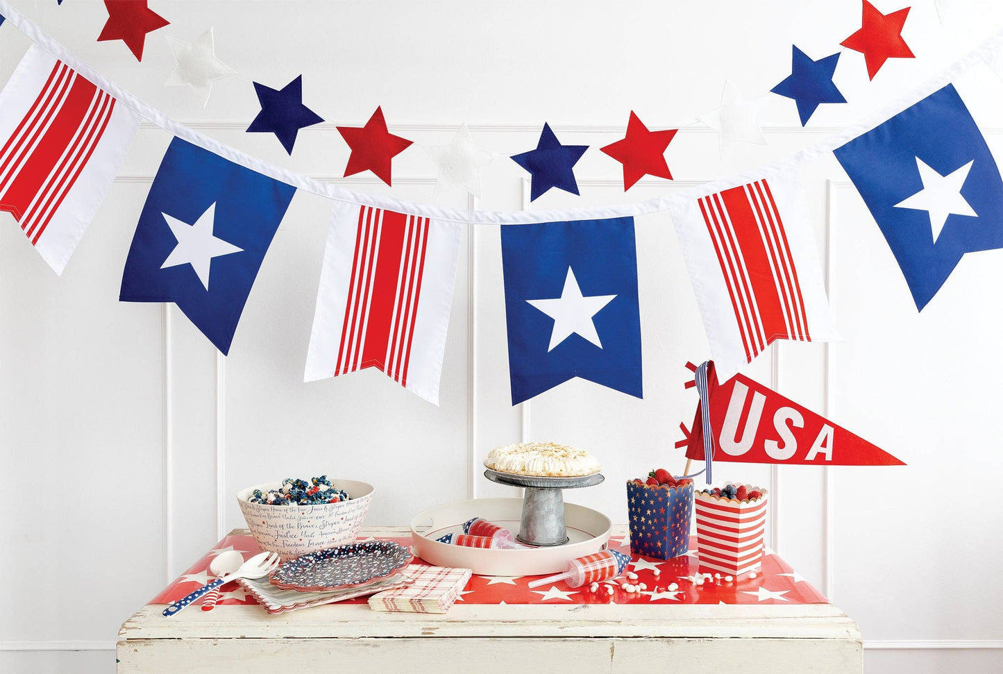Patriotic Felt Star Banner – Red, White & Blue Puffy Star Garland for 4th of July Decor
