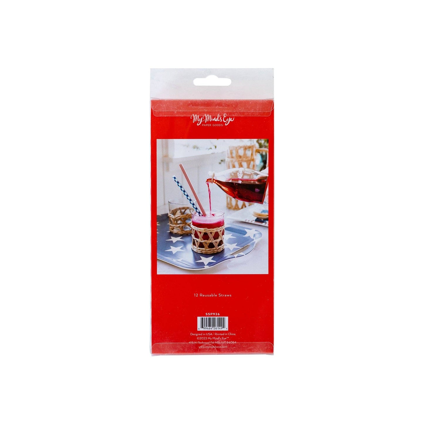 Red, White & Blue Reusable Party Straws – Plaid & Striped Patriotic Drink Straws (Set of 12)