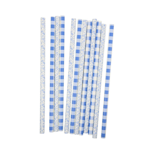 Blue Plaid Floral Reusable Straws