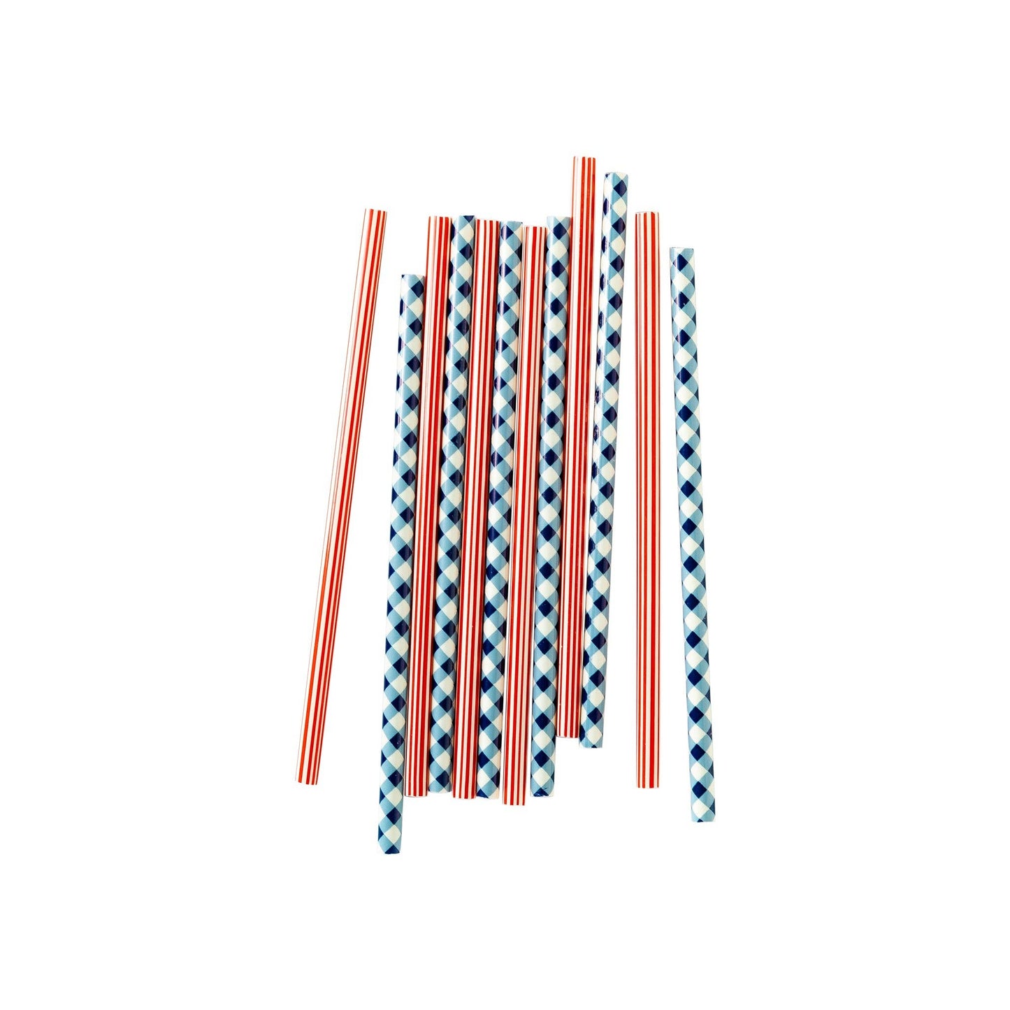 Red, White & Blue Reusable Party Straws – Plaid & Striped Patriotic Drink Straws (Set of 12)