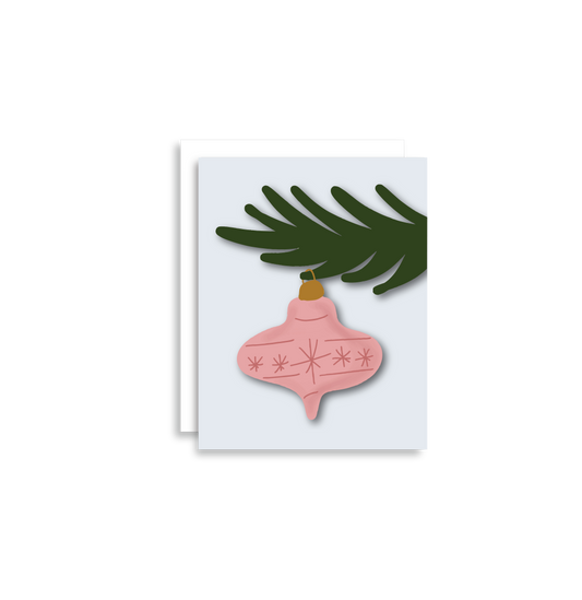 Pink Vintage Christmas Ornament Greeting Card