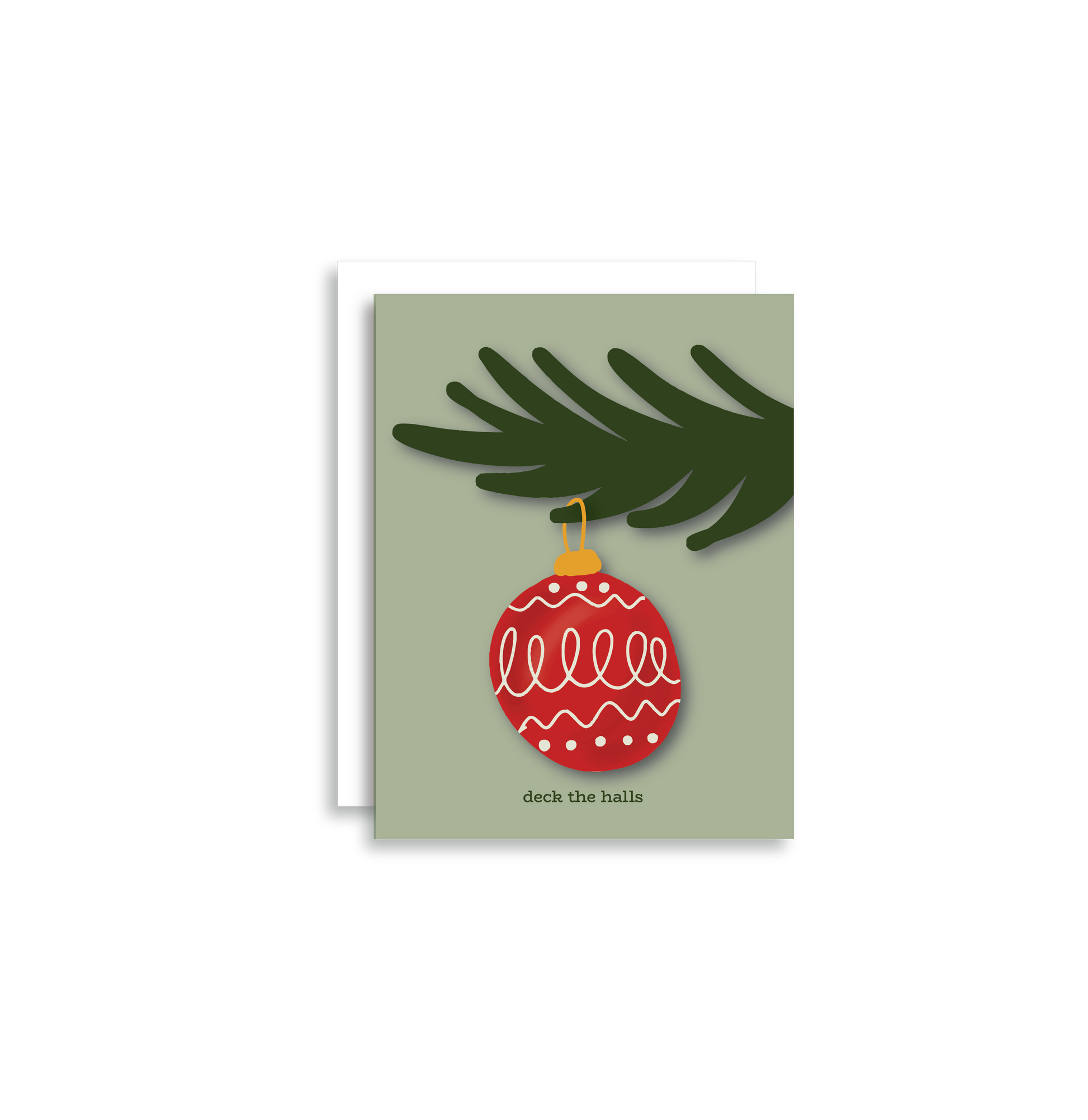 "Deck the Halls" Christmas Greeting spreads some holiday cheer with an illustrated vintage red Christmas ornament.