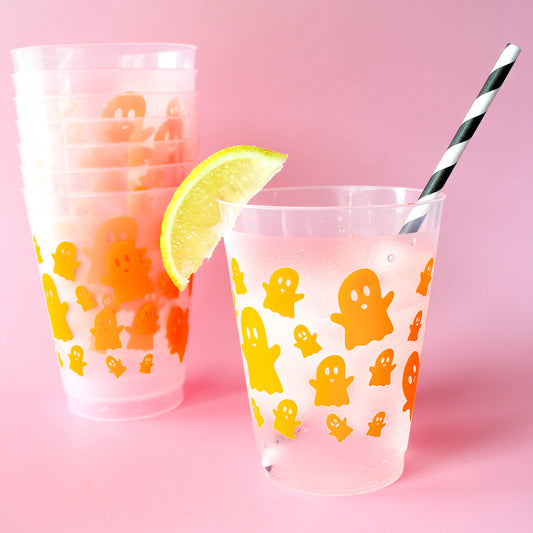 Neon Orange Ghosts Party Cups